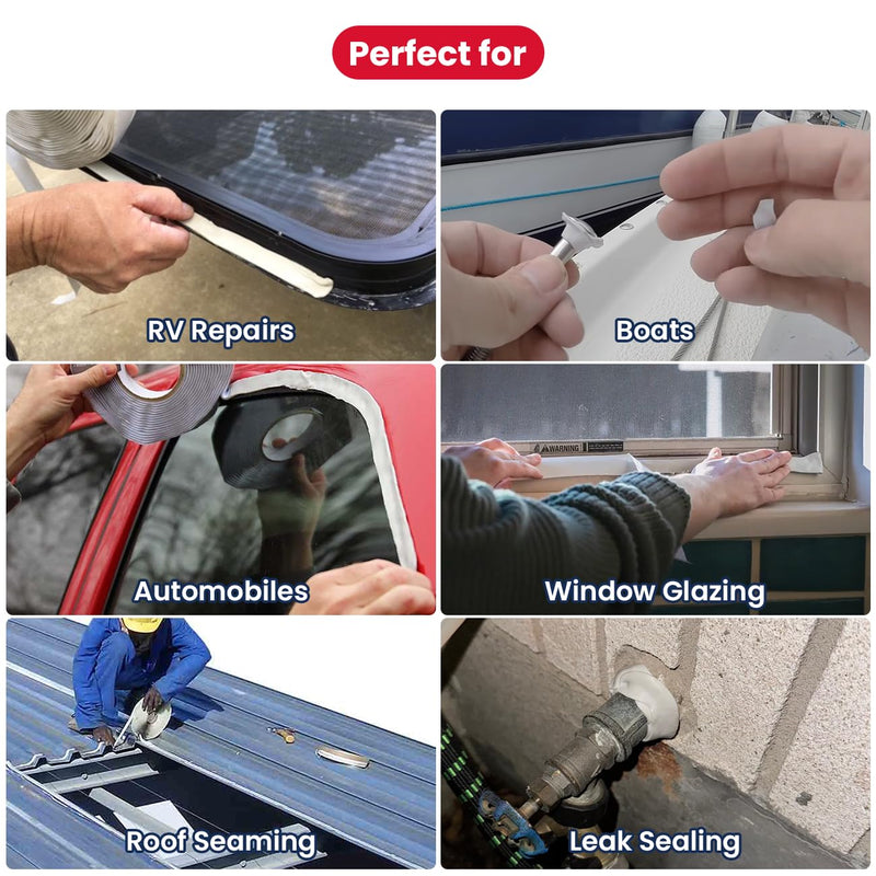 Safoner White Double Sided Butyl Seal Tape– 1/2" Widthx 30' Lengthx 1/8" Thickness– Leak-Proof and Waterproof Sealant for RV Roof Repair, Windows, Vents, and Pipes