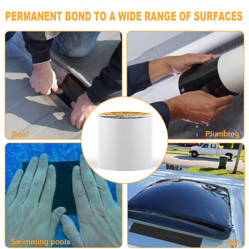 Waterproof Patch and Seal Tape, 4" x 13 ft, UV Protective Extra Thick Sealant Tape for RV Roof Leak Repair, Permanent Bond for Cracks, Tears, Holes – Weatherproof for Camper Trailer Boat Tent 1 Pack White