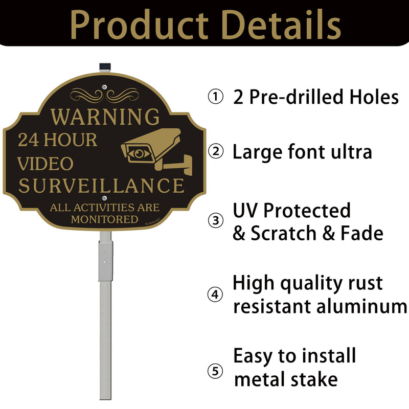 [Australia - AusPower] - No Trespassing - This Property Has Video Surveillance Sign?2 Pack?,11" X 8" X 0.04" Metal Sign x 2 & 28" Metal Stakes Included x 2,-Reflective Aluminum,Fade Resistant And Weather Resistant. 2 Pack with stake 