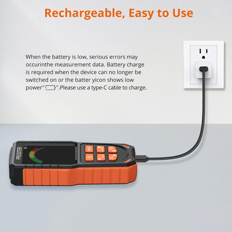 [Australia - AusPower] - Proster Moisture Meter - Pinless and Non Destructive Wood Moisture Meter for Softwoods Hardwoods Walls Digital Moisture Tester for Drywall Wood Masonry 
