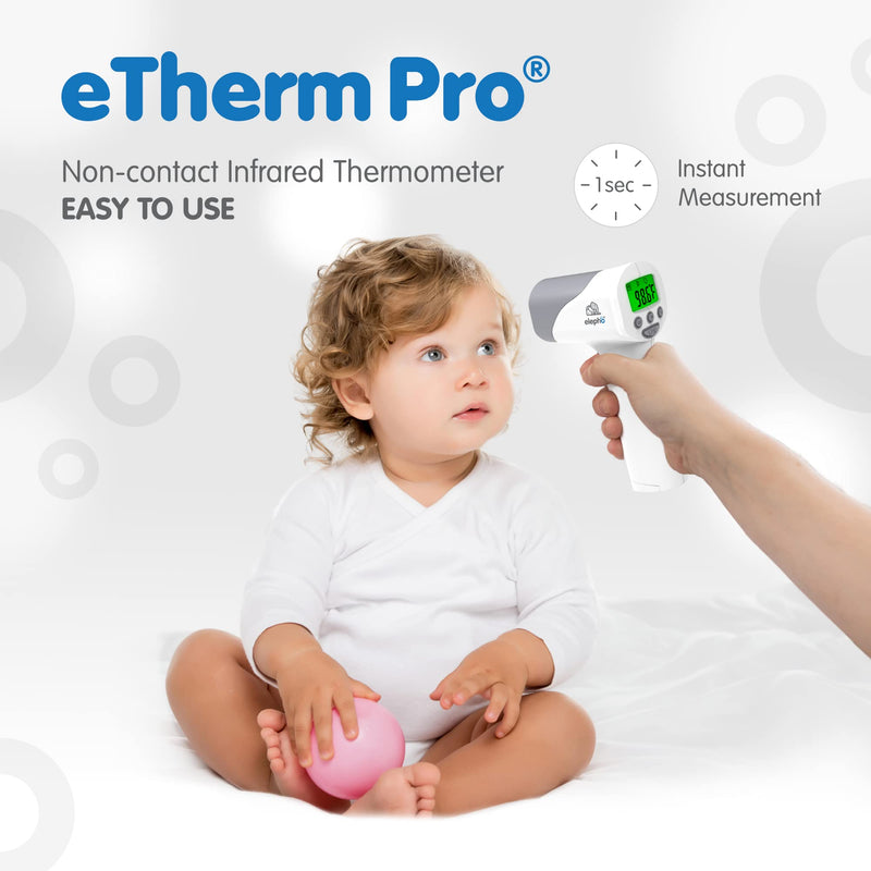 [Australia - AusPower] - Elepho eTherm Pro Medical Quality Non-Contact IR Forehead Thermometer for Family or Office Use. Instant Body, Object, or Liquid Readings. Large LCD Display. 32 Memory Readings 