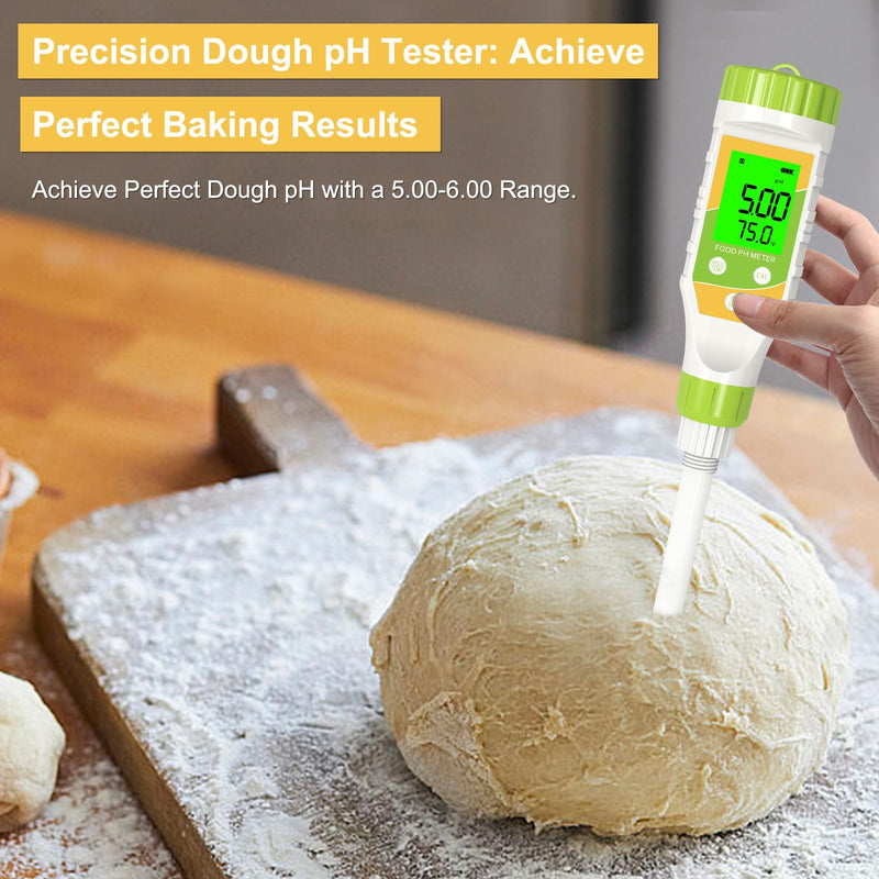 [Australia - AusPower] - Digital pH Meter for Food, 0.01 Resolution High Accuracy Food pH Tester with Backlit LCD Display and ATC for Meat, Bread, Canning, Brewing, Cheese, Solid Sampling, Soft Soil and Water Yellow 