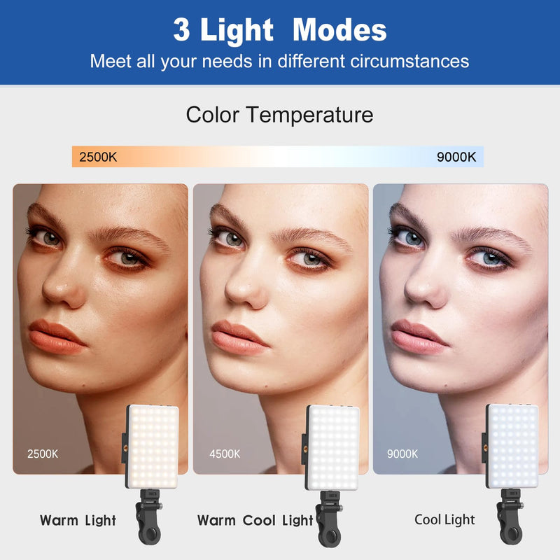 Selfie Light, Phone Light with Front & Back Clip, 60 LED Portable Light with 3 Modes, 5000mAh Rechargeable Video Light for Phone, iPhone, TikTok, Vlog Photographic Lighting Monolights(2 Pack) 2Pack Black