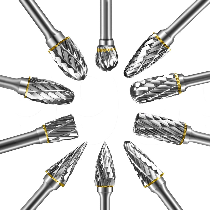[Australia - AusPower] - EASERIA Carbide Burr Set, Tungsten Carbide Rotary Cutter, Shaft Diameter 3 mm, for Wood Cutting, Drilling, Metal Polishing (Pack of 10) 