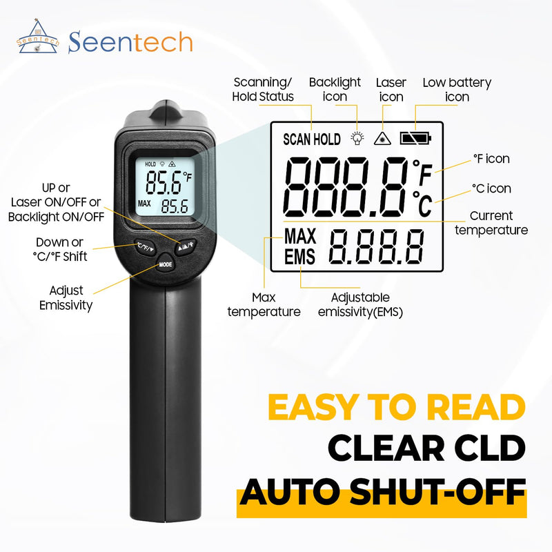 [Australia - AusPower] - Seentech DT8380BH Industrial Infrared Thermometer - Non-Contact Temperature Tester for Kitchen & Industrial Use, -50°C to 380°C Range, High Precision with Laser Targeting (DT8550DH) DT8550DH 