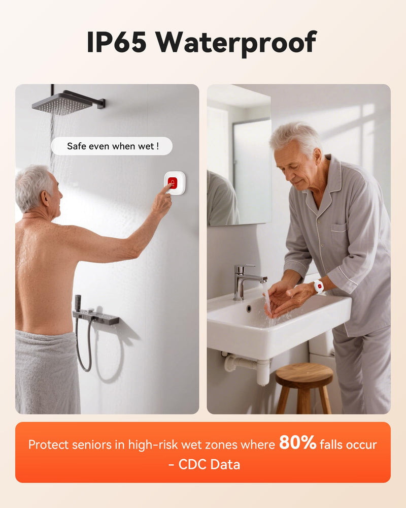 [Australia - AusPower] - PILSAMAS WiFi Caregiver Pager Smart Call System - Display Caller ID & App Alerts, No Monthly Fee, IP65 Waterproof Wristband + 2 Call Buttons, Emergency Alert Button for Elderly at Home & Nursing Care 1 HUB+1 WRISTBAND+2 BUTTONS 