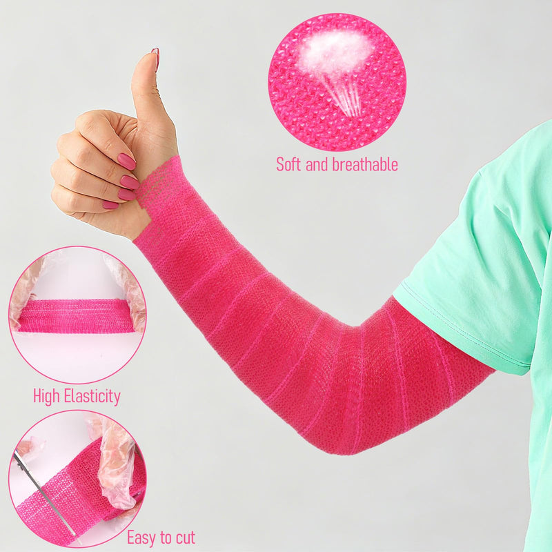 Geiserailie Fiberglass Casting Tape 3 Inch x 12 ft, 4 Rolls Bright Pink Lightweight, Breathable Support Foot Cast Tape for Injury Stabilization, Quick-Setting and Water-Resistant Rose Red