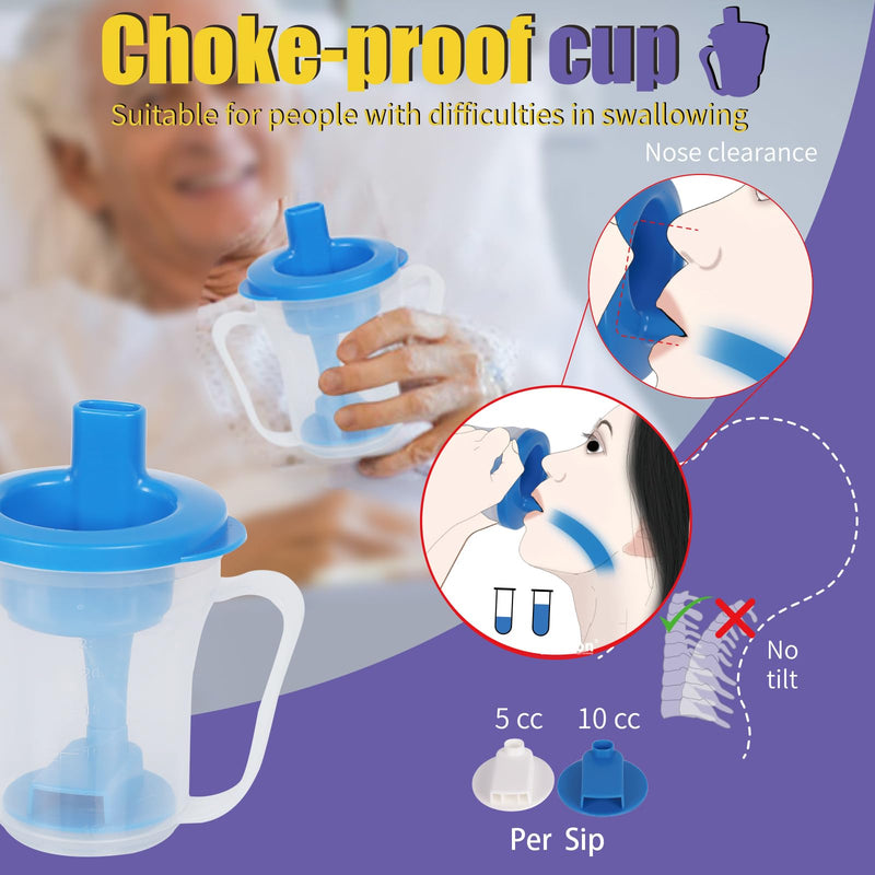 [Australia - AusPower] - Dysphagia Cups for Swallowing People, Provale Cup 5CC or 10CC of Liquid Each Time for Prevent Chocking (Blue-1 count) Blue Lid 