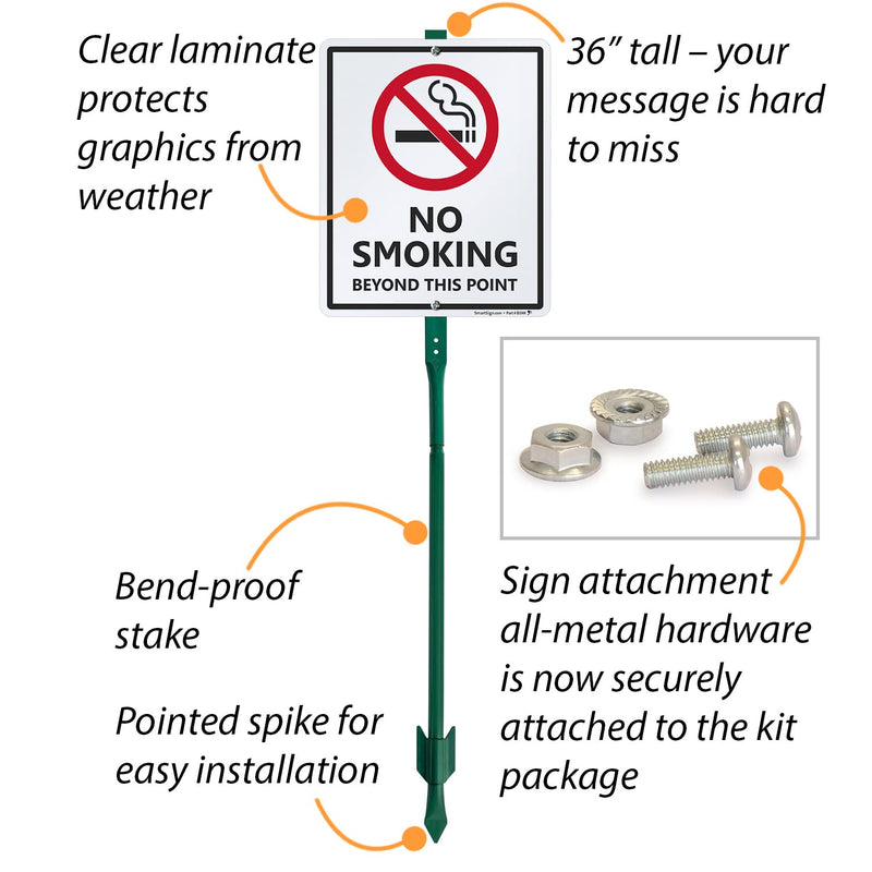 SmartSign 12 x 10 inch “No Smoking Beyond This Point” Yard Sign with 3 foot Stake, 40 mil Laminated Rustproof Aluminum, Red, Black and White, Set of 1