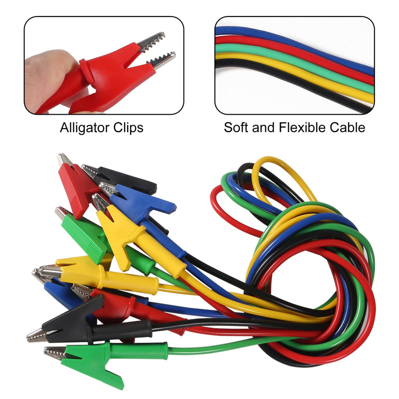 [Australia - AusPower] - UMLIFE 10PCS Dual Ended Alligator Clips Test Leads Set, 15A Test Lead Wire Cable with Insulators Clips Test Flexible Copper Cable for Electrical Testing (3.3ft/1m) 