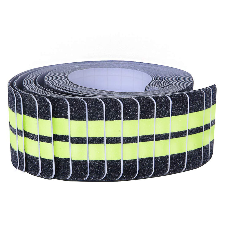 ONTWIE 2 in X 24 in Anti-Slip/Glow-in-Dark Tape - Premium 15 Pre-Cut Strips, 80 Grit Anti Slip Adhesive Grip and Prevents Risk for Stairs or Other Safety Needs (15 Pack) 24''x2'' Black with Glow in the Dark Strips