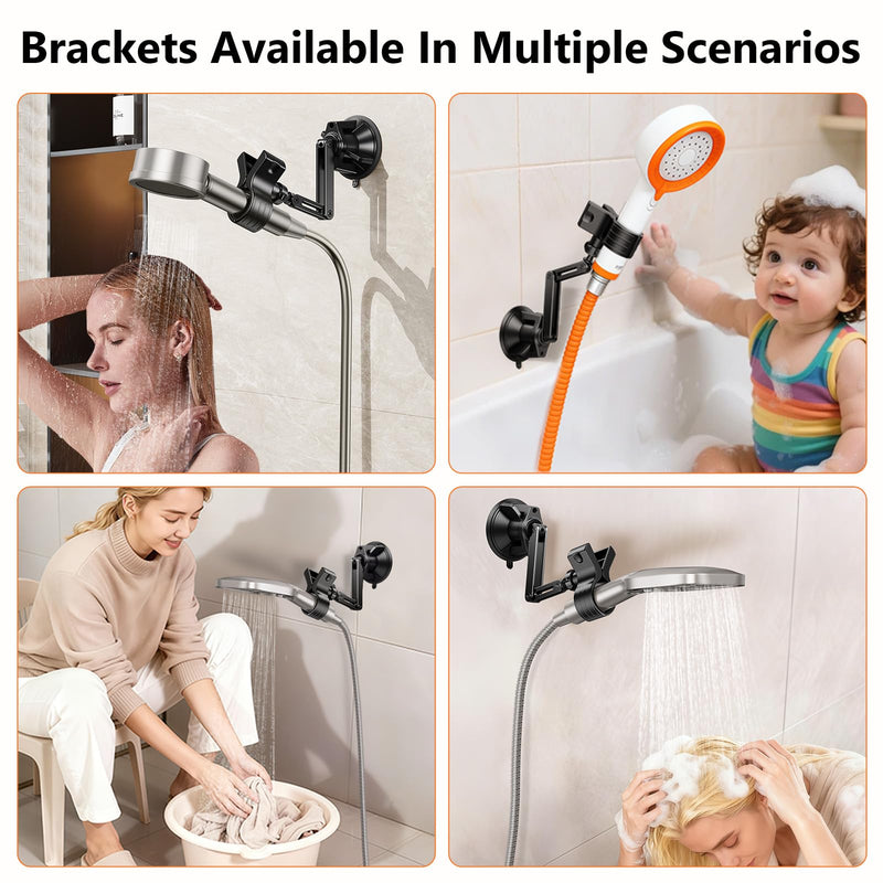 Adjustable Shower Head Holder, Large Size Strong Suction Cup Handheld Shower Wand Holder with 360°Rotation & Telescopic Arm,Wall Mount for RV/Bathroom, No Drill Adhesive Free Showerhead Mount Hanger