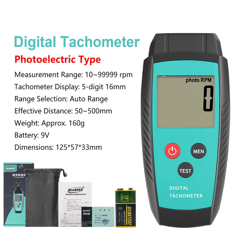 [Australia - AusPower] - Non Contact RPM Tachometer with Large LCD Display for Precision RPM Measurement, 10 to 99,999 RPM Laser Photo Digital Tachometer RPM Gauge Meter with Reflection Tapes, MAX/MIN/LAST and Memory Function 
