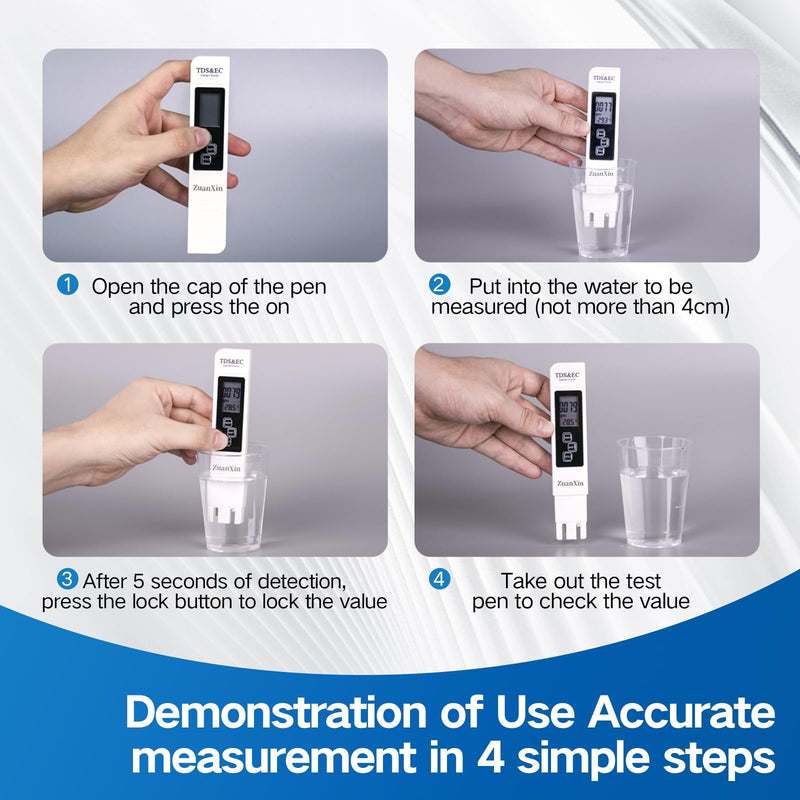 [Australia - AusPower] - TDS Meter, 4 in 1 Water Quality Meter, Accurate and Reliable Digital TDS EC & Temp(°C,°F) TDS Meter 0-9990PPM Water PPM Tester for Drinking Water RO/DI System Aquarium (White) white 