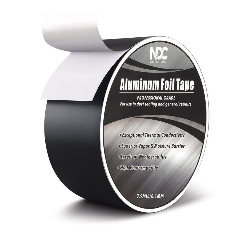 Aluminum Foil Tape 2.2" x 164Ft Premium Duct Tape Heavy Duty High Temperature HVAC Waterproof Ducting Dryer Vent Insulation Adhesive Tape for Ductwork Sealing Metal Repairing HVAC Air Ducts Insulation Black