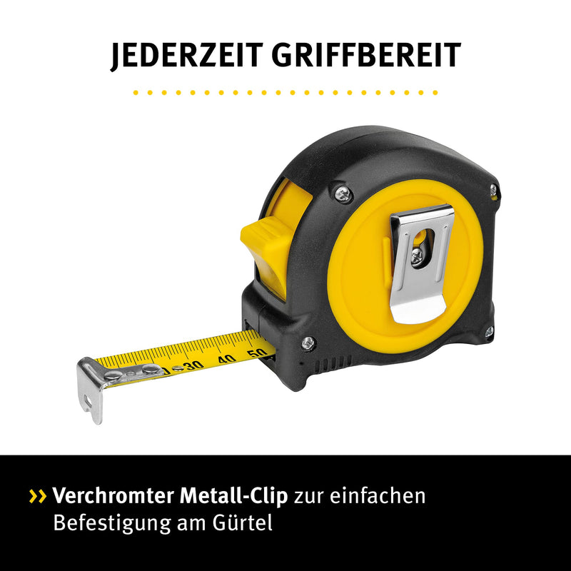 Stabila Pocket Tape Measure BM 100 8m Metric Scale Tape Measure Shatterproof ABS Housing Movable Start Hook Belt Clip MID Accuracy Silver cm scale 8 m