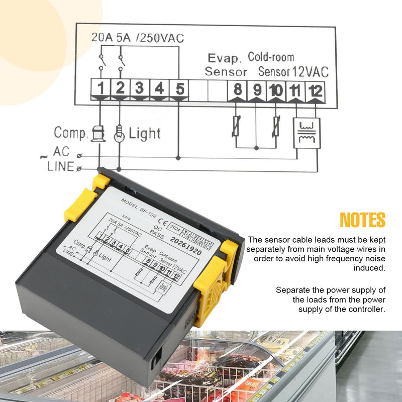 [Australia - AusPower] - Electronic Temperature Controller SF-102 Digital Display Freezer Thermostat Regulator 110V an Evaporator Fan Controller Defrost Heating Wire Controlle 