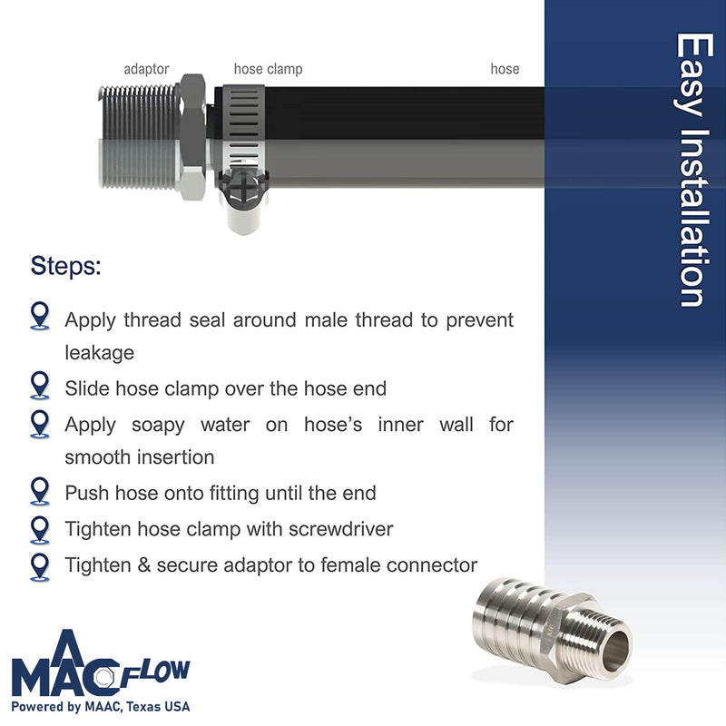 [Australia - AusPower] - Stainless Steel Barb Barbed Hose Fitting 1/8" Hose ID Barb to 1/8" Male NPT (Thread OD 0.34") Adaptor Connector (Pack of 1) 1/8" Barb x 1/8" Male NPT Pack of 1 