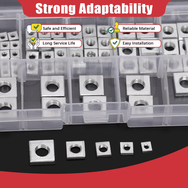 [Australia - AusPower] - Hilitchi 90Pcs Square Nuts Assortment M3 M4 M5 M6 M8 White Zinc Plated Square Nuts Square Machine Screws Nut Metric Coarse Thread Metric Square Nut Fasteners for Home Repair(White Zinc Plated) 