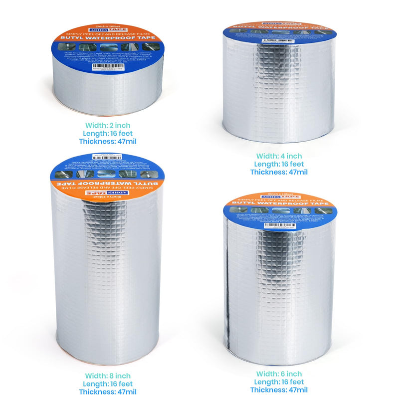 [Australia - AusPower] - ADHES Upgrade Butyl Tape Waterproof Tape, 1.2mm Thick, 2 inch x 16 feet, Aluminum Foil Tape Butyl Sealant tape for RV Repair, Window, Boat and Pipe Sealing, Glass & EDPM Rubber Roof Patching,Silver 50mm x 5m 