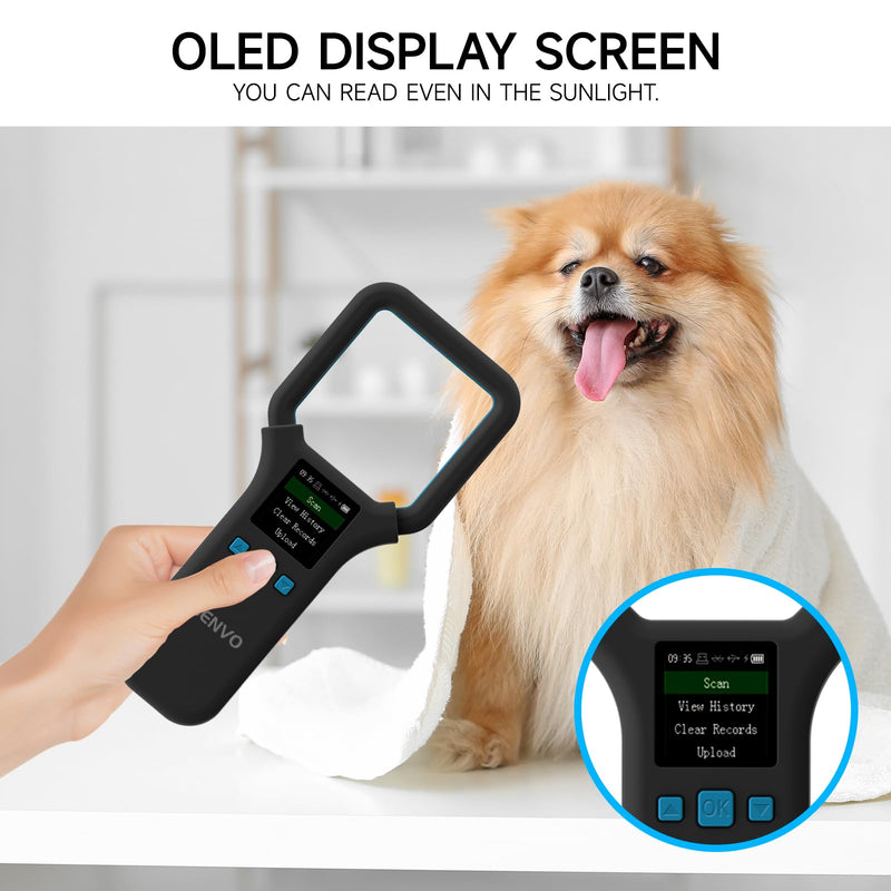AR190E Bluethooth Pet Microchip Scanner, Wireless Handheld RFID Animal Reader, 134.2kHz Pet Chip Scanner with OLED Display Animal Tag Reader EMID FDX-B(ISO11784/11785)