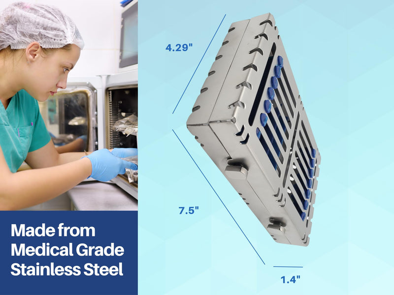 [Australia - AusPower] - Heavy Duty Sterilization Cassette Tray up to 7 Instruments Double Button Rack Box Premium Design Dental Surgical lab 7"X4"X1.4" ARTMAN Brand 
