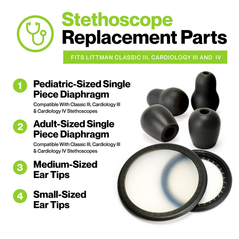 [Australia - AusPower] - Durabasics Classic 3, Cardiology 3 & Cardiology 4 Stethoscope Accessories Kit for Littman Stethoscope Replacement Parts & Littmann Stethoscope Parts - Fits Classic III, Cardiology III & IV - Black 
