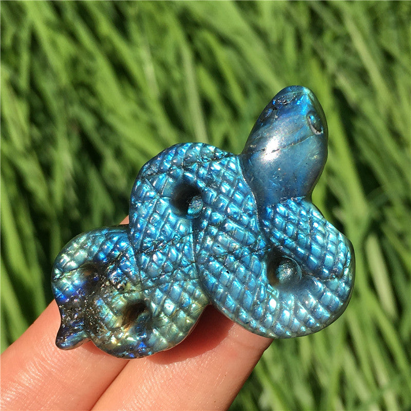 2" Labradorite Snake Figurine Hand Carved Healing Crystal Animal Statue Sculpture Home (Labradorite)