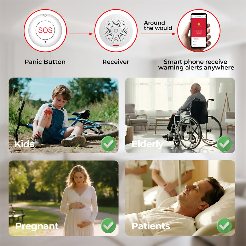 Caregiver Call Button Wireless Call Button for Elderly at Home,WiFi Panic Button,Life Alert Systems for Seniors No Monthly Fee (whiter3) whiter3