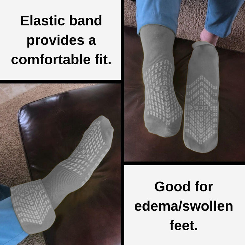 [Australia - AusPower] - HCS Hospital Socks (6 Pairs) - Non Slip Socks for Elderly, Fall Risk Patient Slippers - Non Skid Socks for Seniors - Hospital Socks with Grips for Women & Men Universal Grey 