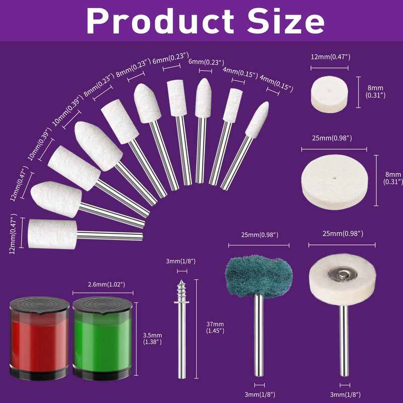 [Australia - AusPower] - Pack of 114 Wool Felt Polishing Wheels, Polishing Attachments, Silver, Wool Felt Mounted Mandrel Polishing Set with 2 Polishing Paste, 3 mm Shaft Polishing Accessories, Suitable for Grinding and 