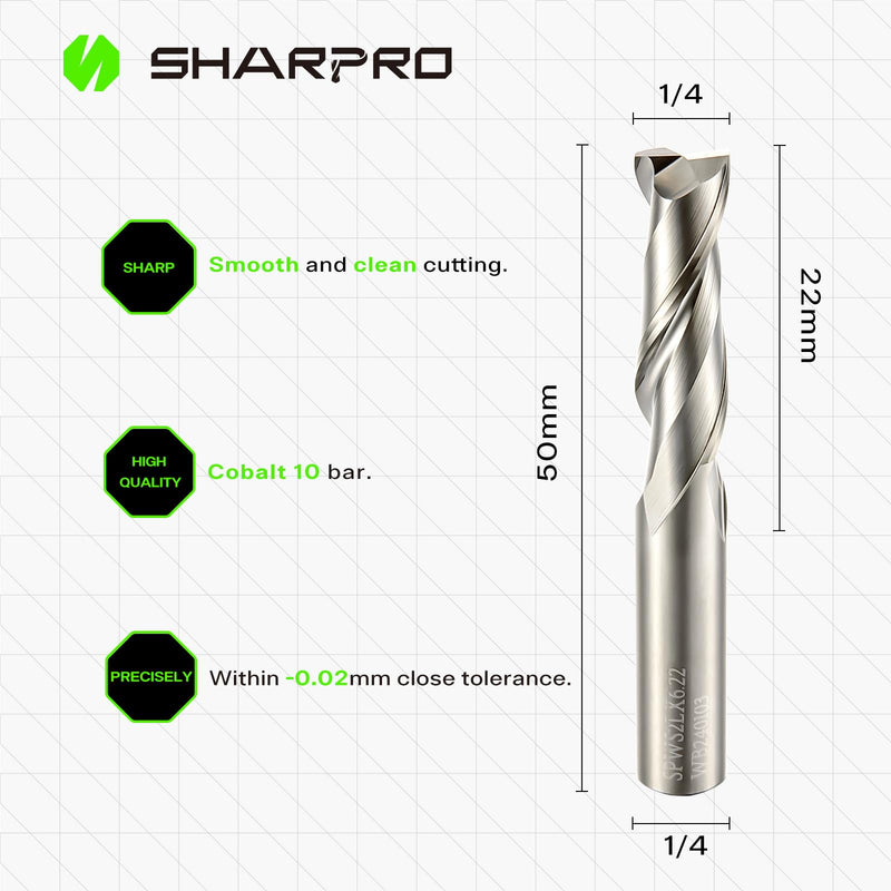 [Australia - AusPower] - Upcut Spiral Router Bit 1/4 Inch Shank 1/4 Inch Cutting DIA. 22mm CL. 50mm OVL. Solid Carbide CNC End Mill, Ideal for Wood Cutting, Slot Mortise, Engraving 1/4"DIA - 1/4"SHK - 22mm CL - 50mm OVL 