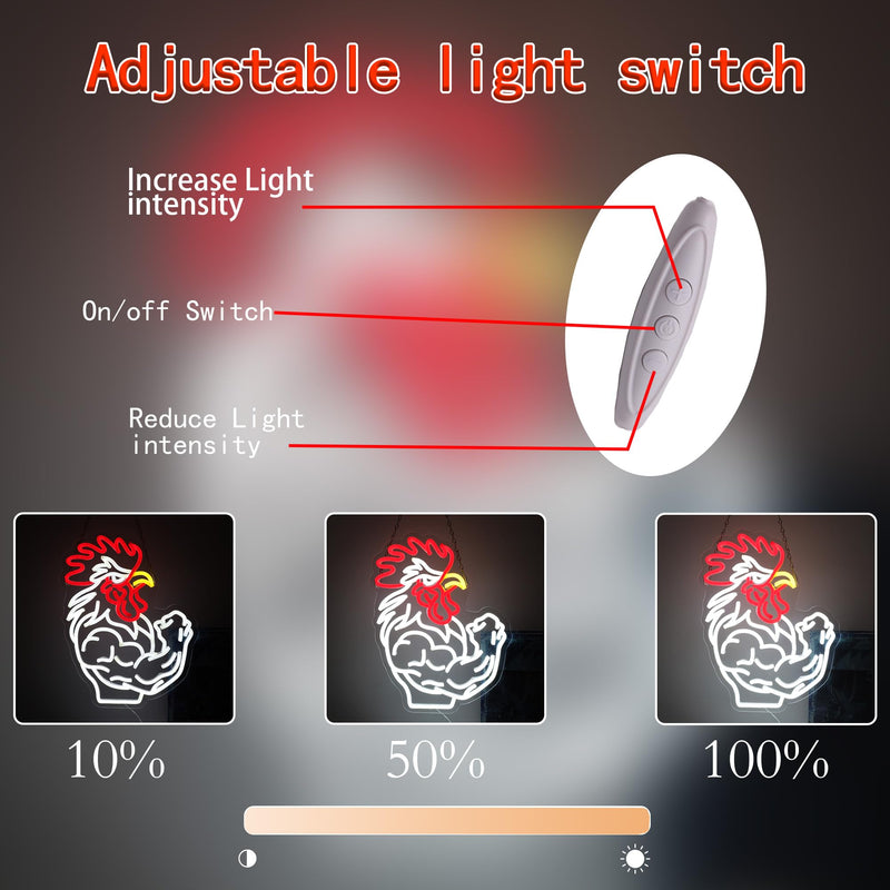 Muscular Rooster Gym Neon Sign for Home Gym Decor, Bodybuilding Funny Chicken Led Neon Light for Workout Trainer Room, Farmhouse,Bold Gifts for Game Rooms, and Man Caves Muscular Rooster-Red White