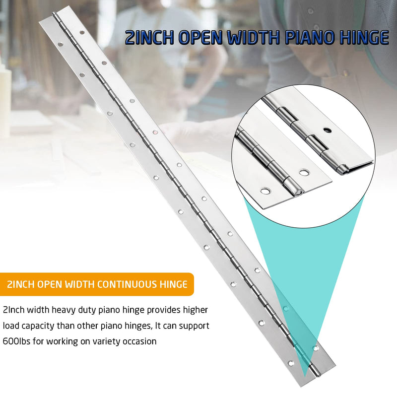 [Australia - AusPower] - 2 Piece 2" x 20" Stainless Steel Piano Hinge, 0.060" / 1/16" Thick Heavy Duty With Holes, Silver Continuous Hinges for Wood Furniture Mailbox Tool/Storage Boxes Cabinets Door 20 Inch 