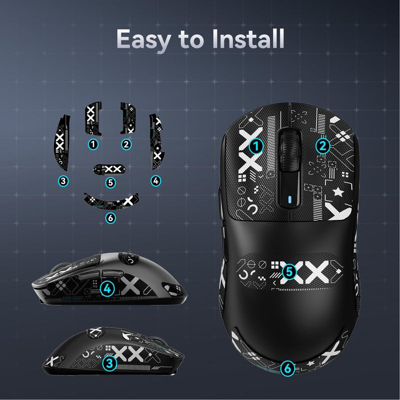 Mouse Anti Slip Grip Tape, Pre-Cut Universal Griptape for Superlight Wireless Gaming Mouse Skins, Sweat Resistant, Elastics Refined Side Grips, Easy to Apply, Ultra-thin 0.5mm (0.02in) - Black Black & White