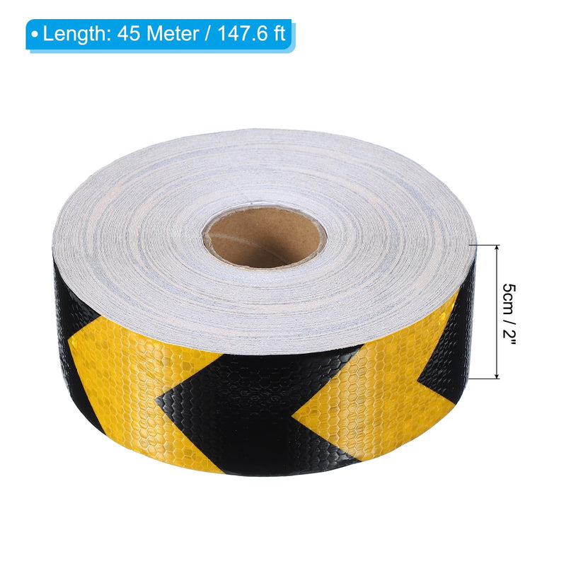 PATIKIL Reflective Tape, 1 Roll 2 Inch x 148 ft Waterproof Self Adhesive High Visibility Caution Warning Safety Tape Outdoor Arrow Reflector for Trucks Trailers Cars, Yellow Black 2 Inch x 148 Feet