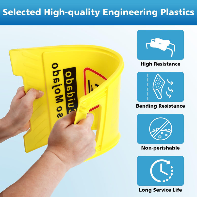 WOUSEDO 2-Pack Caution Wet Floor Sign,17.5" Height,Bright Yellow Double-Sided Folding A-Shaped Frame Design, Bilingual Caution Message 2PACK Yellow