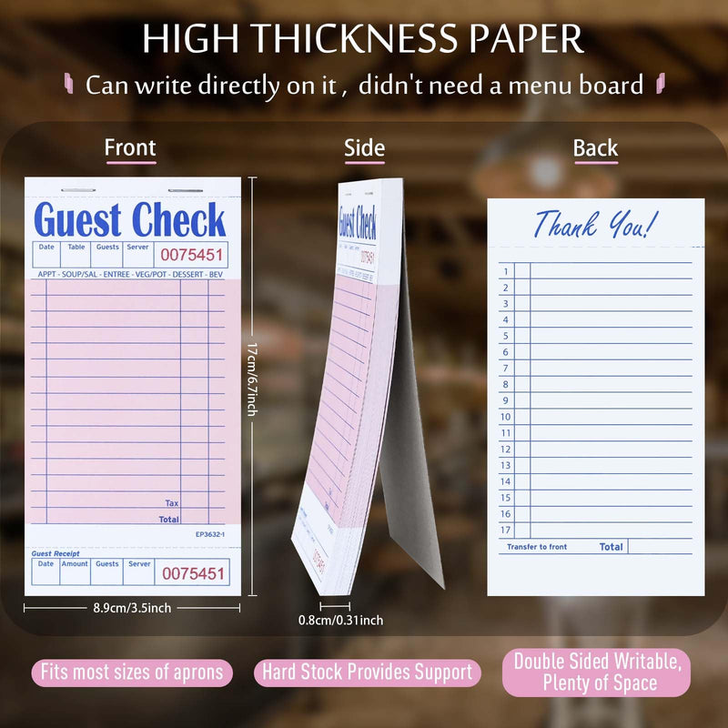 [Australia - AusPower] - Server Guest Checkbook, 5 Pack EP-3632-1 Server Note Book, Thick Server Paper with Guest Receipts, Waitress Notepads - 250 Orders Total (Pink, 6.75" x 3.5") 5 Pack--Pink 