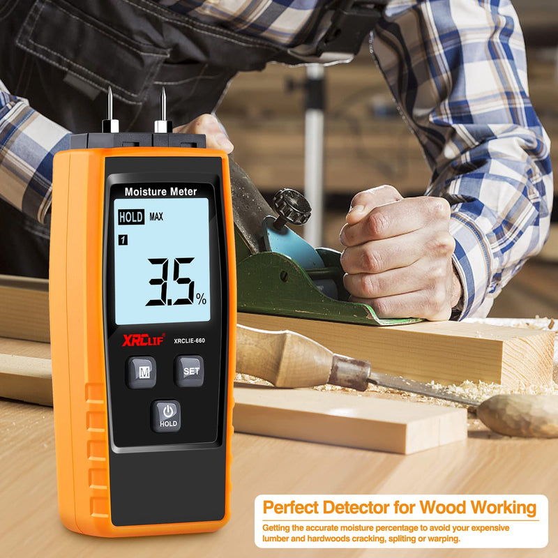 [Australia - AusPower] - Wood Moisture Meter, Firewood Moisture Meter, Moisture Meter for Drywall, Lumber, Logs Concrete, Carpet, Building Material, Hardwood - Wood Moisture Tester (Pin-type) 