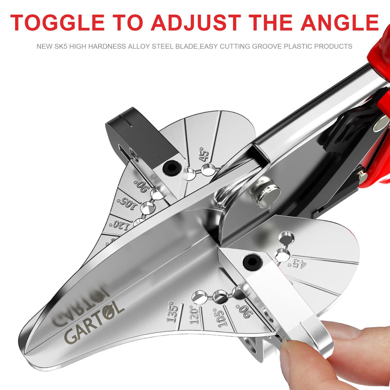 [Australia - AusPower] - GARTOL Ratchet Miter Shears for Angular Cutting Molding Crafting, Shoe Molding & Quarter Round Cutting Tool Miter Cutter, Adjust at 45-135 Degree Multi-Angle Cutter Hand Tool for Soft Wood, PVC, MDF 
