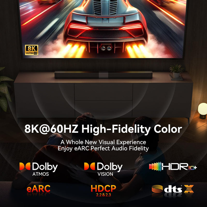Fiber Optic HDMI 2.1 Cable 50FT,48Gbps Ultra High Speed Braided Uni-Directional Cord-8K@60Hz 4K@120Hz/144Hz HDCP 2.2&2.3 eARC DTS:X HDR10 VRR Compatible for RTX 5090/PS5/Xbox X/S/TV etc Red 50 ft