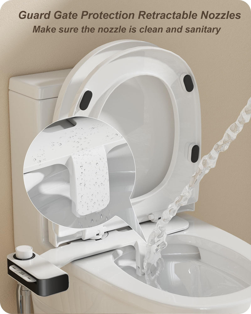 Ultra-Slim Bidet Attachment for Toilet Dual Nozzles Feminine & Rear Wash Bidet Toilet Seat Attachment Non Electric Self Cleaning Adjustable Water Pressure, Rear Wash (KB001) KB001