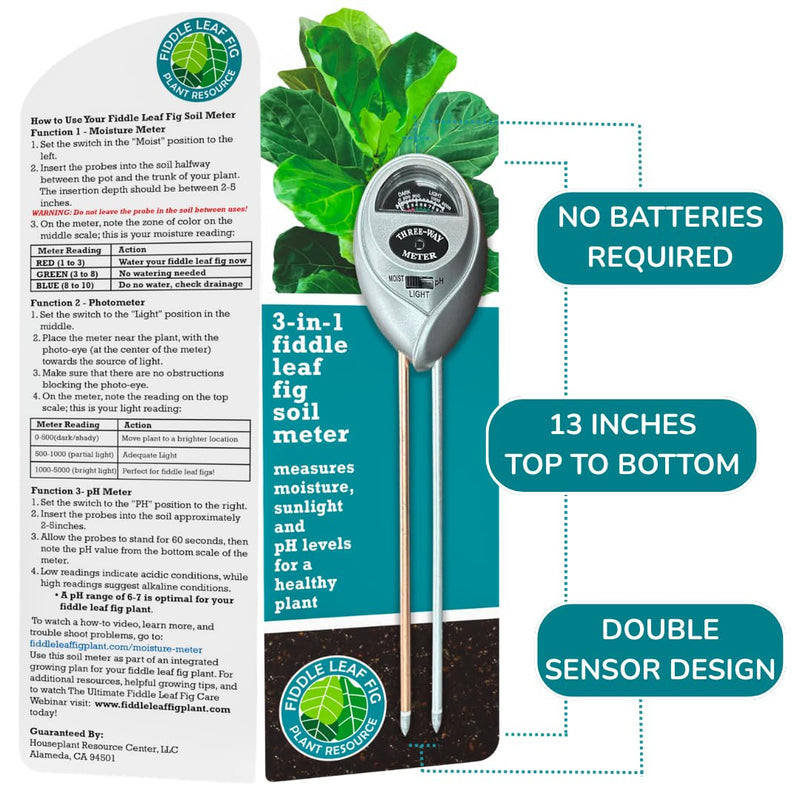 [Australia - AusPower] - Houseplant Resource Center Fiddle Leaf Fig 3-in-1 Soil Moisture Meter for Plants – Best Indoor Plant Water Meter for Potted Houseplants - Light & Moisture Sensor Probe for Optimal Growth 