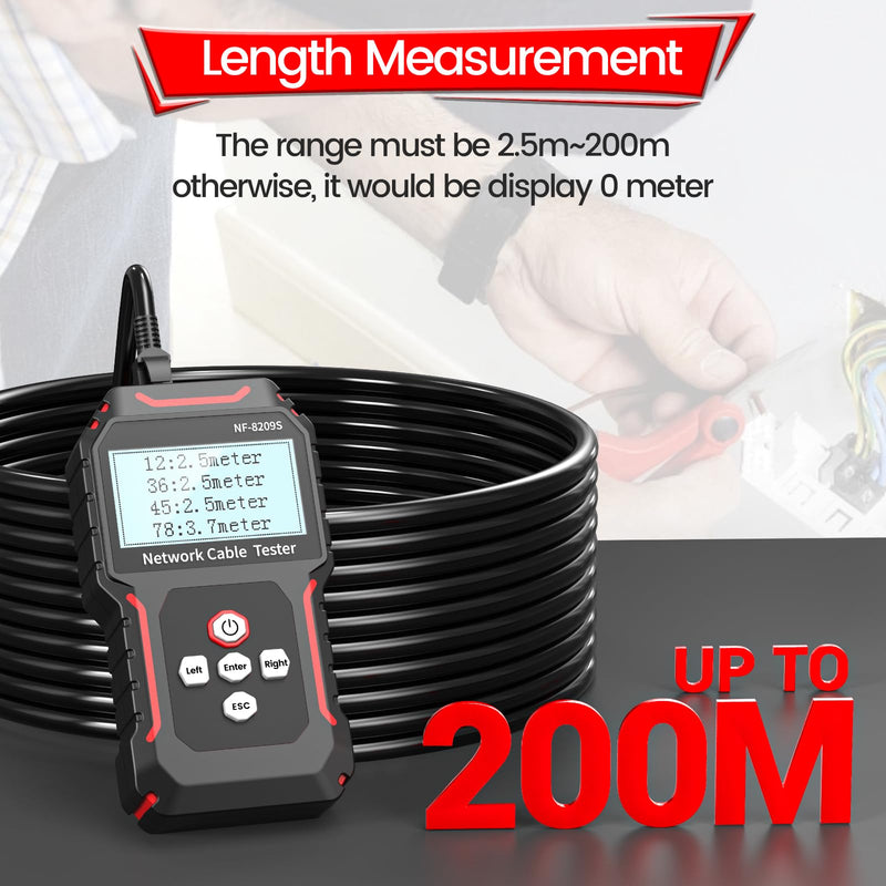 [Australia - AusPower] - RJ45 Network Cable Tester and Tracer, VXSCAN NF-8209S Ethernet Cable Tester Wire Tracer with NCV & Lamp for CAT5 CAT6 CAT6a - Cont/Length Measurement/SCAN/Flash/QC/NCV/POE Tester AI01 