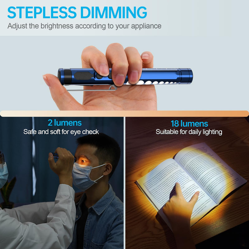 [Australia - AusPower] - Pen Light for Nurse, Rechargeable LED Medical PenLight, Warm/Cool White & Stepless Dimming, Portable Medical PenLight for Nurse, Doctor, First Aid, EMT, Nursing,Nursing Student (Dark Blue) Dark Blue 