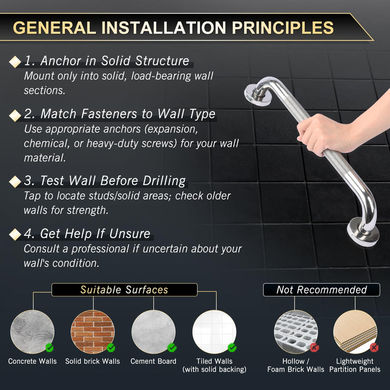 supregear Grab Bars for Bathtubs and Showers, Anti Slip Bathroom Grab Bars for Seniors, 304 Stainless Steel Safety Shower Handle, Toilet Handicap Elderly Assist Bathroom Wall Handle, 32 inch