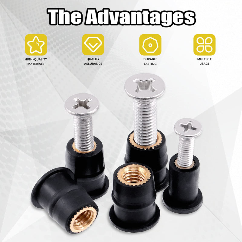 [Australia - AusPower] - 60Pcs M4 M5 M6 Well Nut Expansion Nuts and 304 Stainless Screw Rubber and Steel Parts Windscreen Nuts Accessories for Motorcycle Kayak Boats 