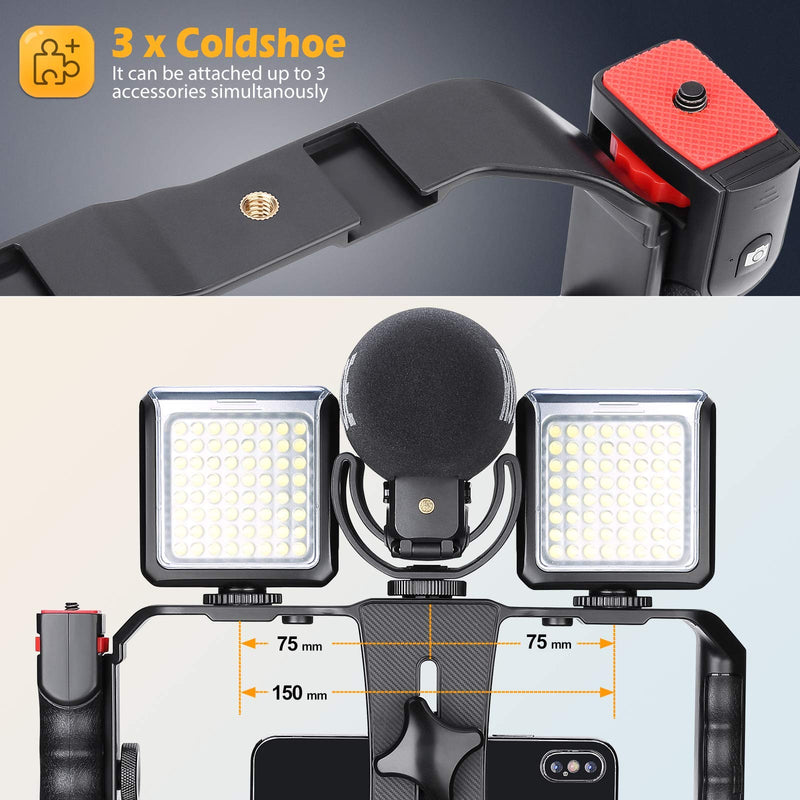 [Australia - AusPower] - Zeadio Smartphone Video Cage Rig, Filmmaking Vlogging Case, Phone Stabilizer Tripod Mount with Wireless Remote Shutter Fits for All iPhone and Android Smartphones 