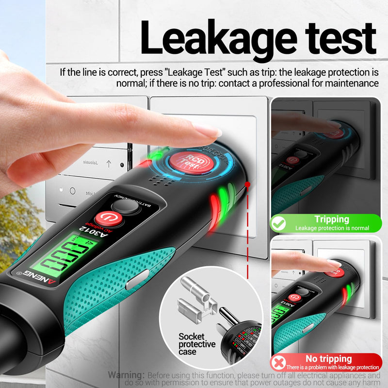 [Australia - AusPower] - YIWENG AC Voltage Detector,A3012 Multifunctional Socket Circuit Analyzer AC/DC Voltage Tester Intelligent Power Polarity Detector Leakage Test Tools, US Plug 