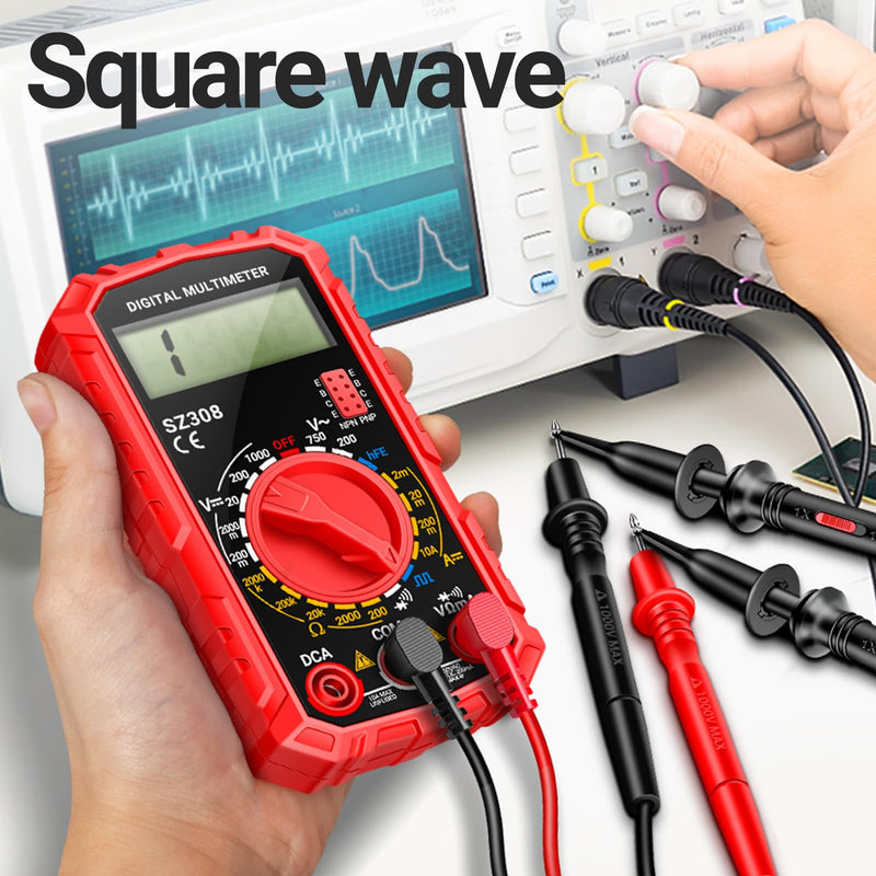 [Australia - AusPower] - ANENG Multimeter,SZ308 DC AC Volt Meter,Ohm Digital Multimeter Tester,Measures Voltage,Current,Resistance,Continuity,Diodes, Electrical Tester for Househould Tools,Automotive Battery Test(Red) SZ308 Red (With 16-piece test set) 